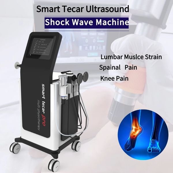 

3 in 1 beauty equipment vertical shockwave machine shock wave therapy body pain reduce tecar cet ret rf ultrasound device ed treatment and s, Black;white