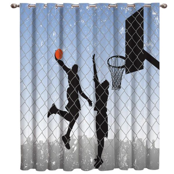 Vorhang-Vorhänge, Basketball-Schießen, Silhouette, abstraktes Netz, Sportspiel, Figur, springend, Stoff, für den Innenbereich, Kinderpaneele mit Vorhang