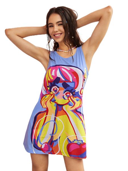 

x zsossia figure graphic tank dress w5c7#, Black;gray