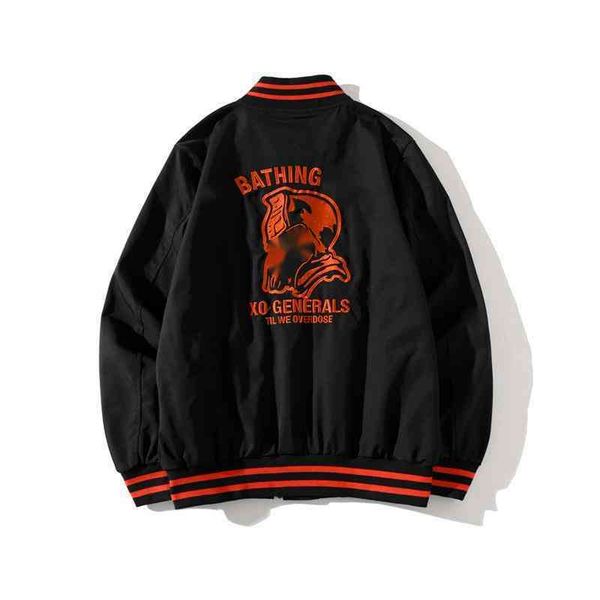 

tide brand ba 22 pe designer jacket ape embroidered cardigan stand collar street hip hop baseball uniform loose casual men and women, Black;brown