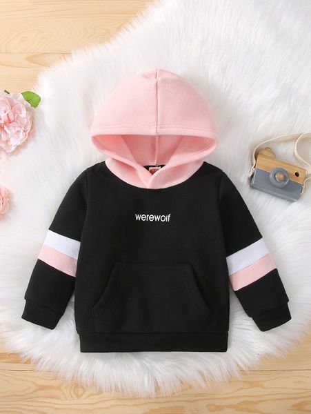 

baby letter graphic contrast panel hoodie she, Black