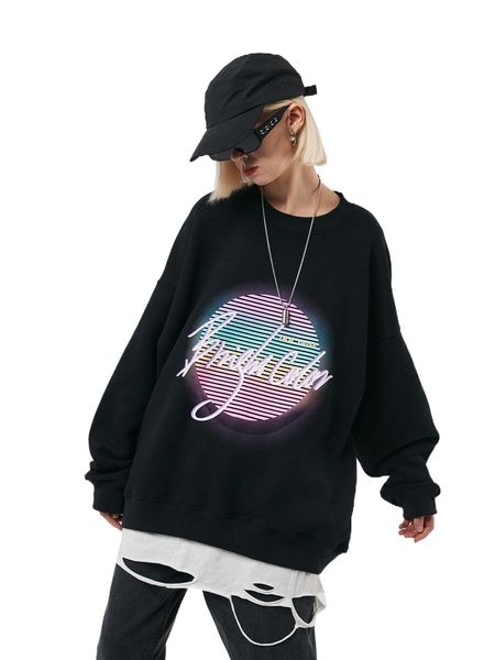 

striped and letter graphic drop shoulder pullover z7do#, Black
