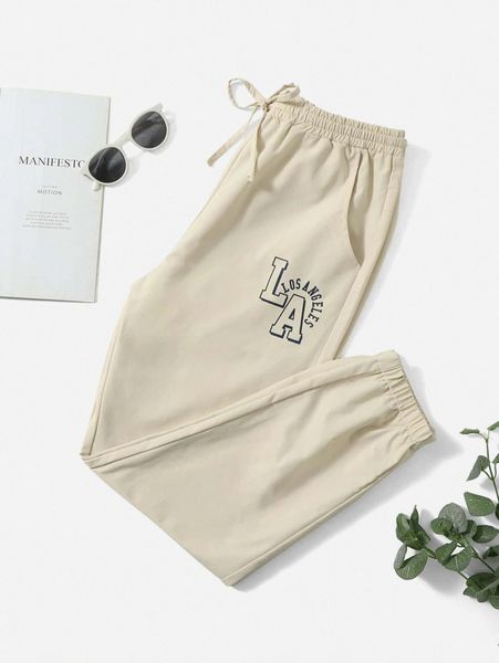 

men letter graphic slant pocket pants h3fa#, Black
