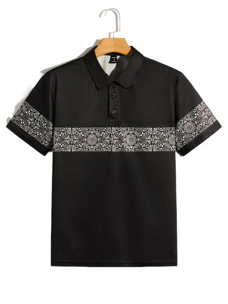 

men paisley print polo shirt j1xg#, White;black