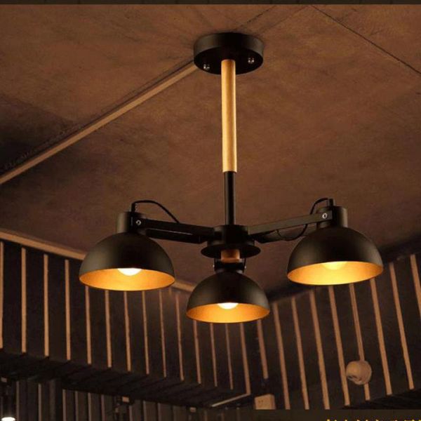 Lampade a sospensione Retro Ferro rustico Sala da pranzo Illuminazione Club Inn Tubo Lampada in legno Cucina Sospensione in legno LustrePendant