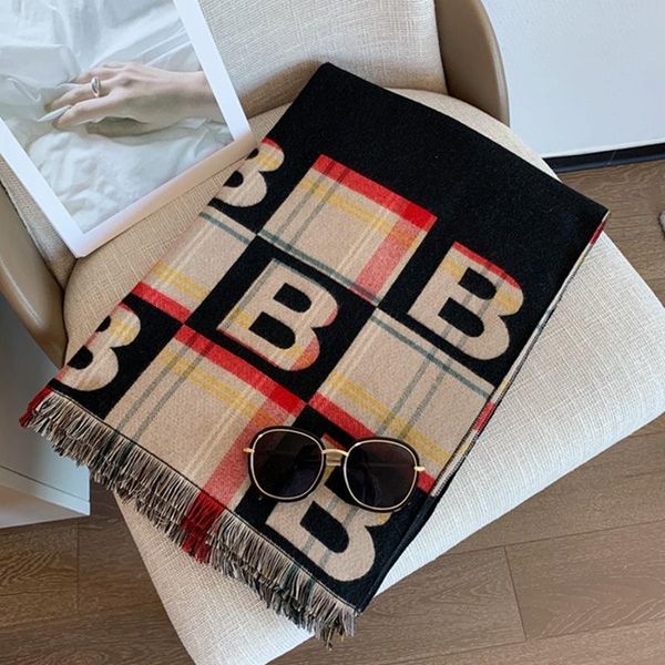 

berets women warm scarf letter print large shawl wrap thick blanket designer foulard female cashmere bandanaberets beretsberets, Blue;gray