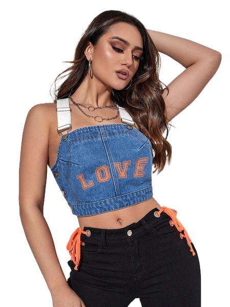 

letter graphic button side denim cami l0vk#, White