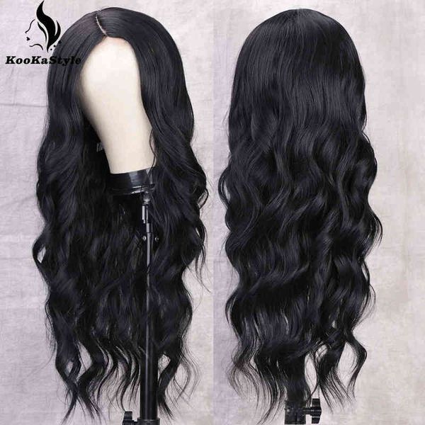 Long Wavy Wavy Black Wig Sintético para Mulheres Cabelos Naturais Parte Média Parte Loira Cosplay Vermelho S Onda Fake Africa 220622