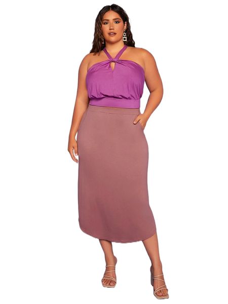 

evolu plus solid slant pocket skirt p6bn#, Black