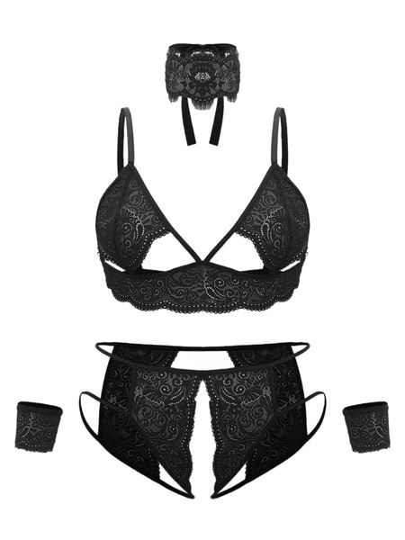 

plus 5pack lace cut out lingerie set r5gt#, Black;white