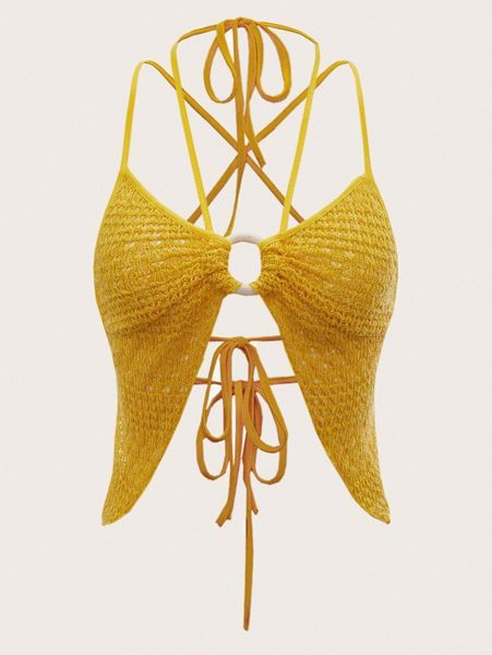 

ring linked lace up backless knit v60b#, White;black