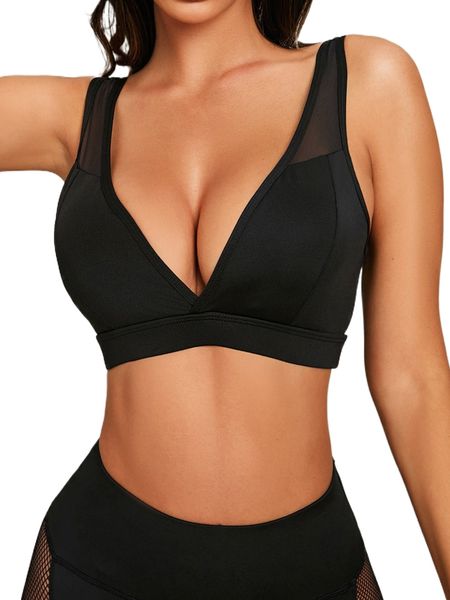 

mesh panel backless sports bra u6e4#, Gray