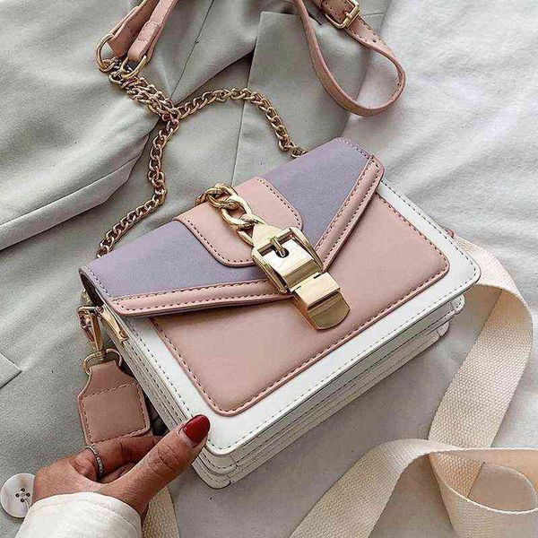 

evening bags fashion chain lady sling bag panelled color pu leather crossbody for women 2022 new wide strap shoulder messenger ladies 220712