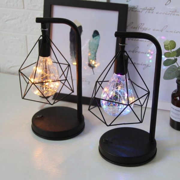 Tischlampen Retro Eisenkunst Minimalistische Lampe Hohle Diamantform Lesen Vintage Nacht Für Schlafzimmer NachttischbeleuchtungTischlampenTisch