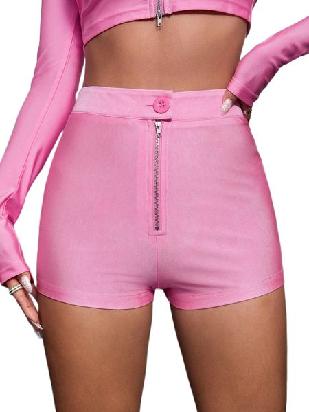 

high waist zip fly shorts r9kf#, White;black