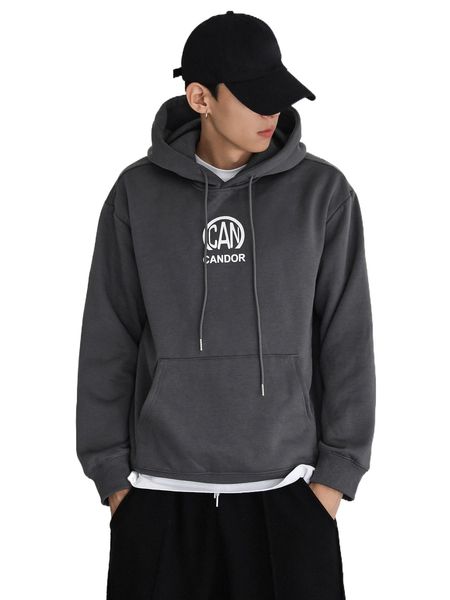 

dazy men letter graphic kangaroo pocket drawstring hoodie t7wz#, Black