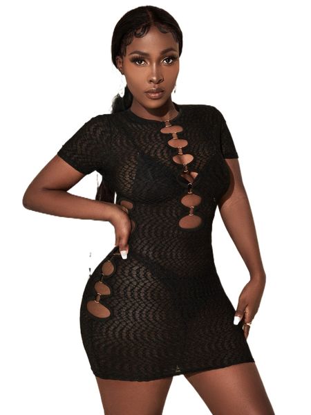 

sxy o-ring cut out bodycon dress without lingerie set s4gb#, Black;gray