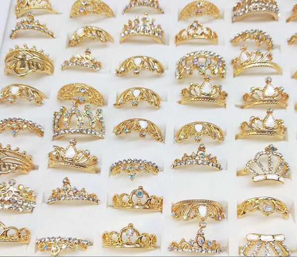 

gold silver ab diamond crown crystal ring hybrid models many size lady/girl fashion jewelry mix style 100pcs/lot, Golden;silver