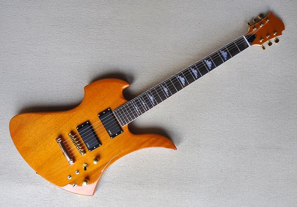 

factory orange unusual shape electric guitar with mahogany body and neck gold hardware rosewood fingerboard can be customized