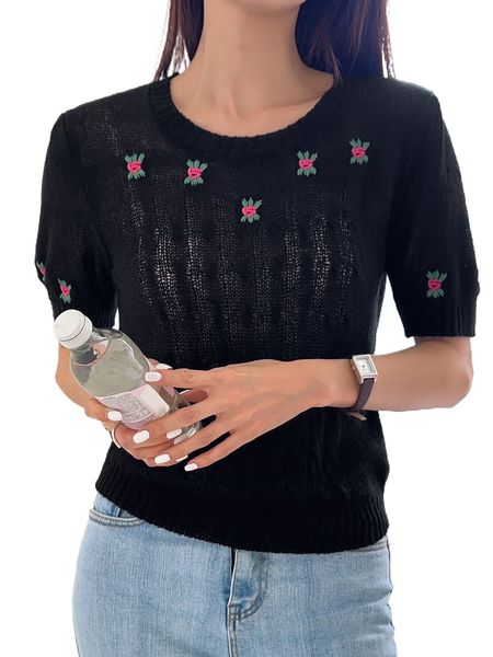 

dazy floral embroidery knit i2ke#, White;black