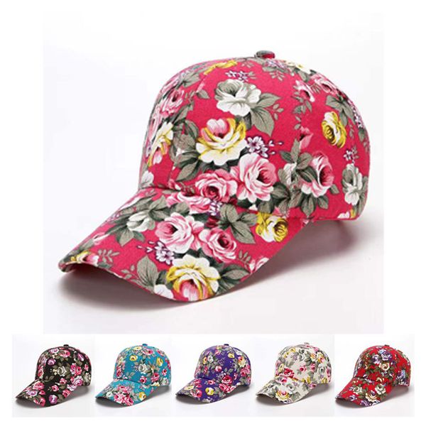 Tiro de rua Mulheres ao ar livre protetor solar Cap Rose Floral Print Baseball Sport Casual Bordado à prova de poeira unissex Hip Hop Caps