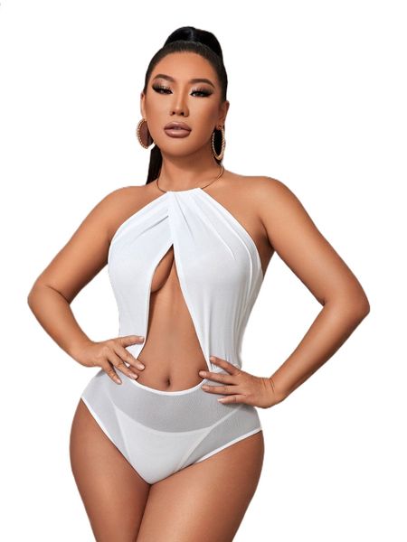 

wrap front cut out backless bodysuit 09cs#, White