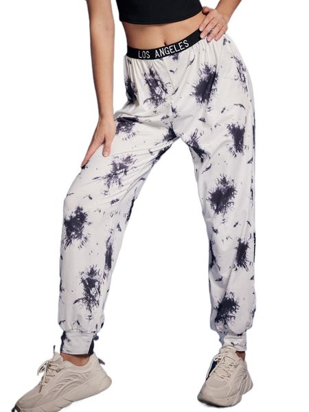 

romwe tie dye letter embroidery sweatpants q2vv#, Black;white