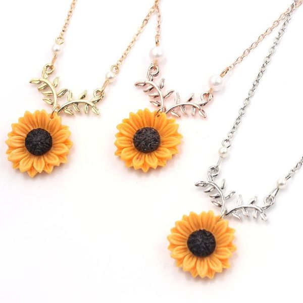 Anhänger Halsketten Artikel Schmuck Perle Sonne Blume Halskette Temperament Mode Sonnenblumen Pullover Zubehör Mädchen INS Schlüsselbein