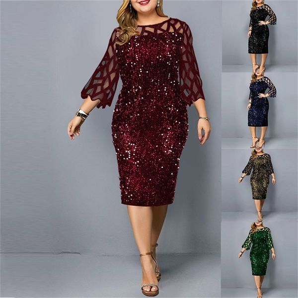 

plus size clothing for women midi dress mother bride groom outfit elegant sequins wedding cocktail party summer 5xl 6xl 220418, Black;gray