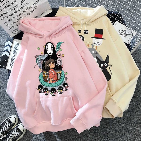 Totoro Anime Hoodie de tamanho grande Roupas de tamanho Mulheres Sweetshirts Spirited Away Manga Longa Hoodies gráficos top