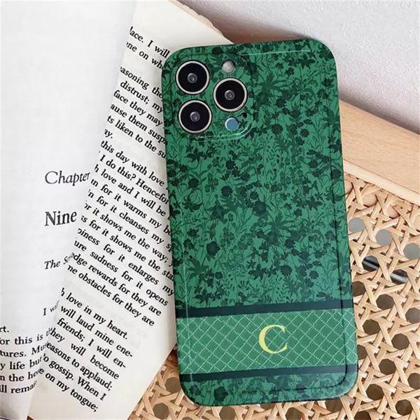 Caso de designer de designer da floresta verde Casetas clássicas de telefones de choque de moda para iPhone 11 12pro max 13pro max xs xr 7/8p Qualidade superior