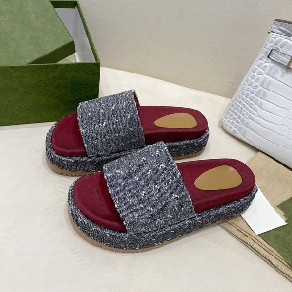 

designer women sandals classic platform heel letter slipper ggity slide shoe fashion woman hb, Black