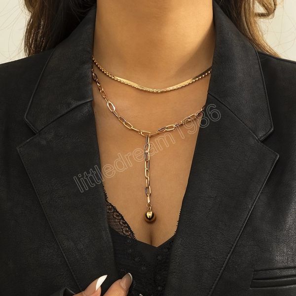 

layered bead chain necklace for women trendy gold/silver color long tassel ball pendant necklace 2022 fashion jewelry