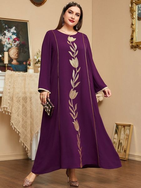 

plus floral embroidery tunic dress i5ao#, Black