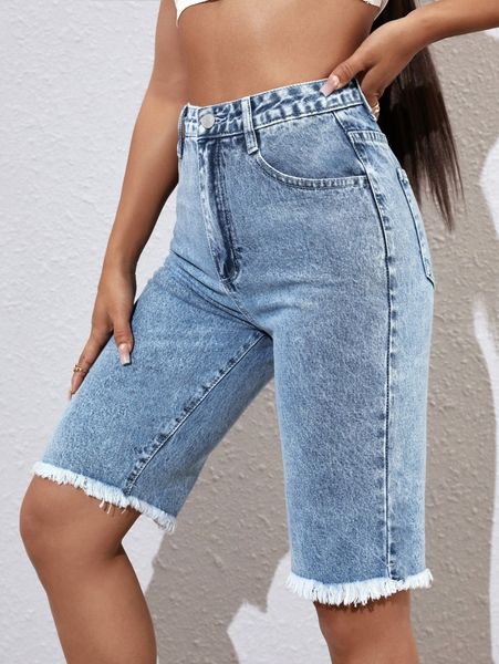 

raw hem bermuda denim shorts n6bi#, White;black