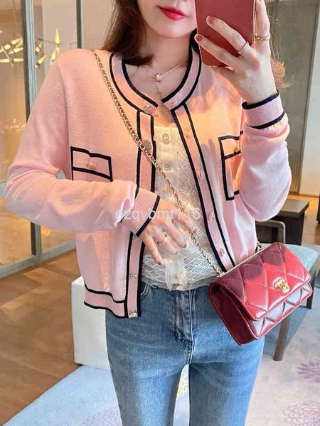 

women's jackets autumn celebrity xiaoxiangfeng pair digital 5 glass crystal button girl powder knitted cardigan jacket, Black;brown