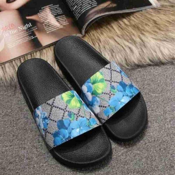 

new rubber slides sandals floral brocade women men slipper gear bottoms flip flops womens fashion striped beach slippers with box 177i, Black