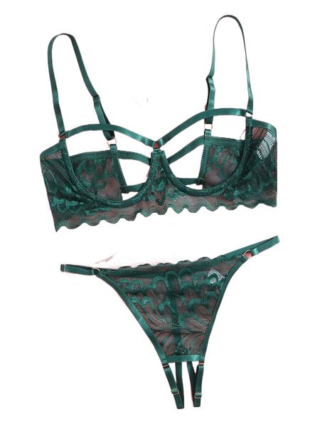 

cut-out floral lace underwire lingerie set c4on#, Black;red