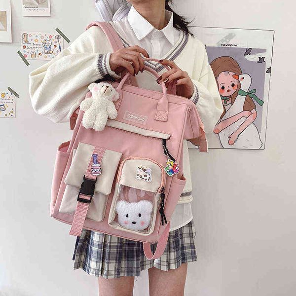 borsa zaino Borsa stile zainogrande capacità Borsa da scuola impermeabile femminile carina Kawaii Girl Laptop Spalla da viaggio per donna 2023 New Mochila 220723