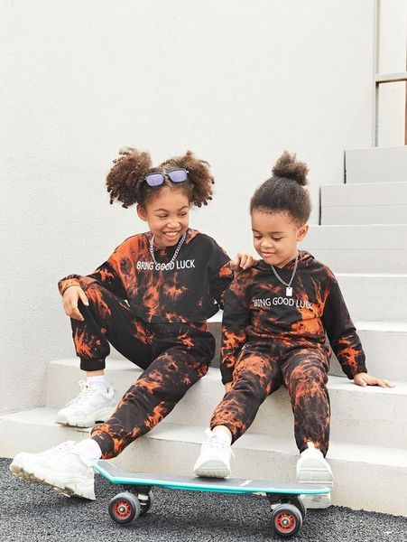 

toddler girls 1pc tie dye slogan graphic hoodie & 1pc sweatpants she, White