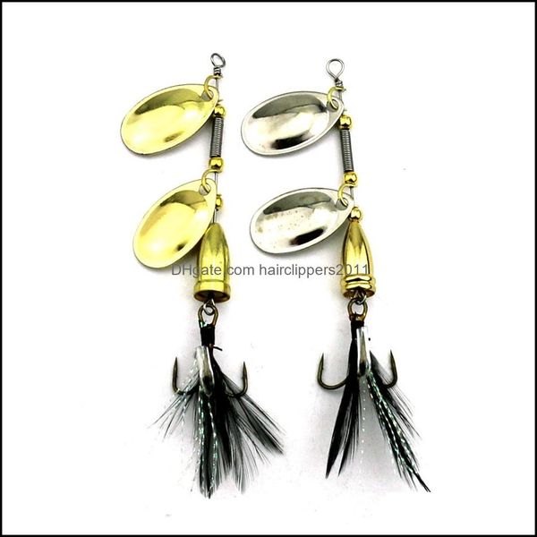 

baits lures fishing sports outdoors 1pcs spinner bait 8.8cm 10.7g spoon metal lure bass hard with feather treble hooks drop delivery 2021