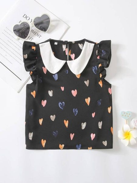 

toddler girls heart print peter pan collar ruffle sleeve blouse she, White;black