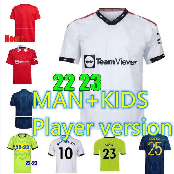 

22 23 sancho cavani soccer jerseys man utd r.varane shaw fernandes lingard pogba rashford greenwood football shirt 2022 2023 men kids kit se, Black;yellow