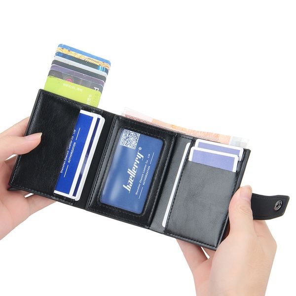 

new rfid wallet blocking protection leather card holder purse men aluminum metal business slim id credit cardholder multifunction mini walle, Red;black