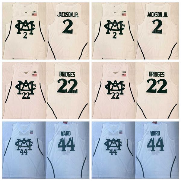 

ncaa college basketball 22 miles bridges jersey 44 emma ward 2 jaren jackson jr uniform university white team color stitched for sport fans, Black