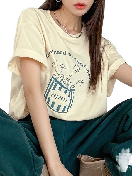 

dazy popcorn & slogan graphic drop shoulder tee d1xj#, White
