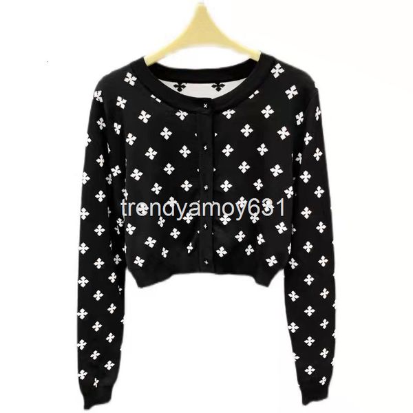 

women's knits & tees spring black and white printed button long sleeve slim fit wool knitted short cardigan women's top