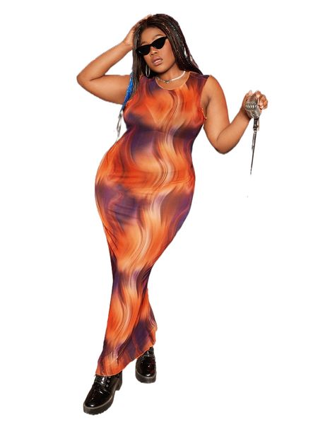 

sxy plus tie dye mesh maxi dress without lingerie x54l#, Black