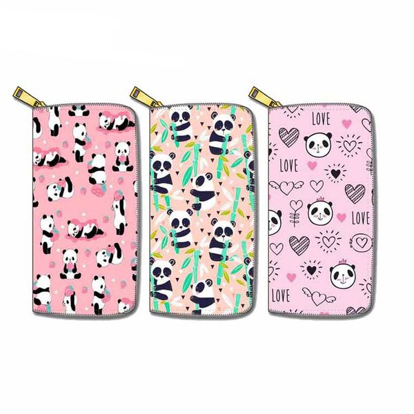 

3pcs wallets women pu the panda prints zipper long wallet mix color, Red;black