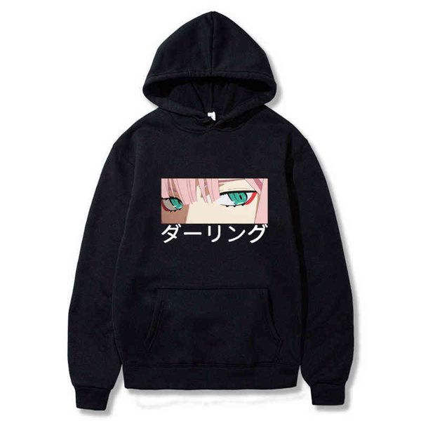 

darling in the franxx anime harajuku zero two 02 print hoodedsweater men loose autumn spring sweatshirt oversized hoodies g220429, Black
